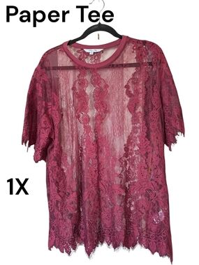 Paper Tee Lace Overlay Top - Wine